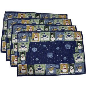 Set Of 4 Snowman Winter Placemats Woven Fabric With Festive Design